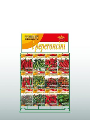 Espositore con cartello dedicato per buste Golden Line / I peperoncini Piccanti.